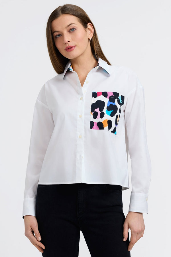 Foxcroft Marina Multicolor Leopard Long Sleeve Short Shirt