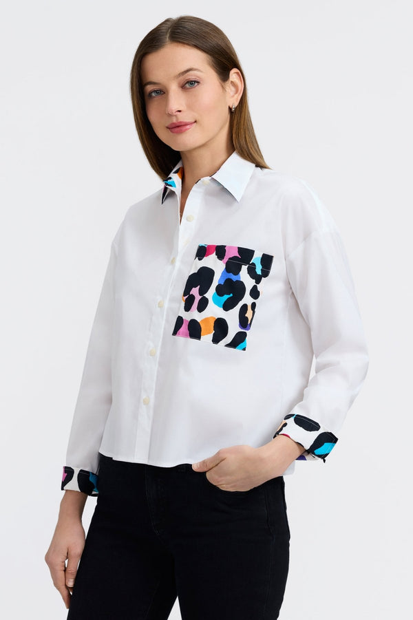 foxcroft Marina Multicolor Leopard Long Sleeve Short Shirt