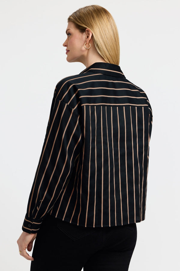 Foxcroft Marina Plus Stripe & Houndstooth Long Sleeve Short Shirt