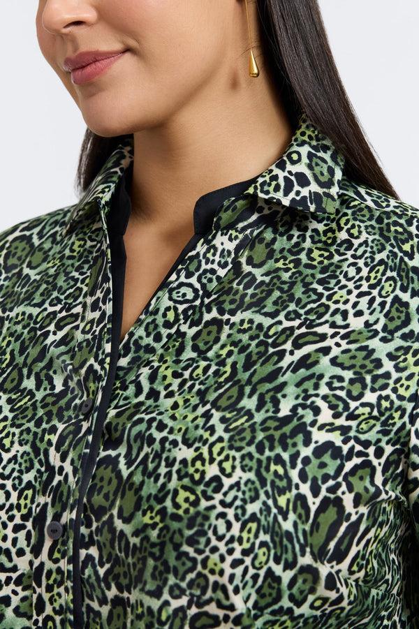 Foxcroft Marlee Plus Green Leopard Long Sleeve Shirt