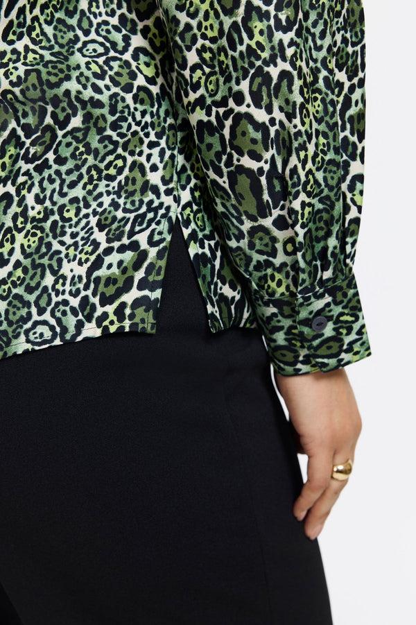 Foxcroft Marlee Plus Green Leopard Long Sleeve Shirt