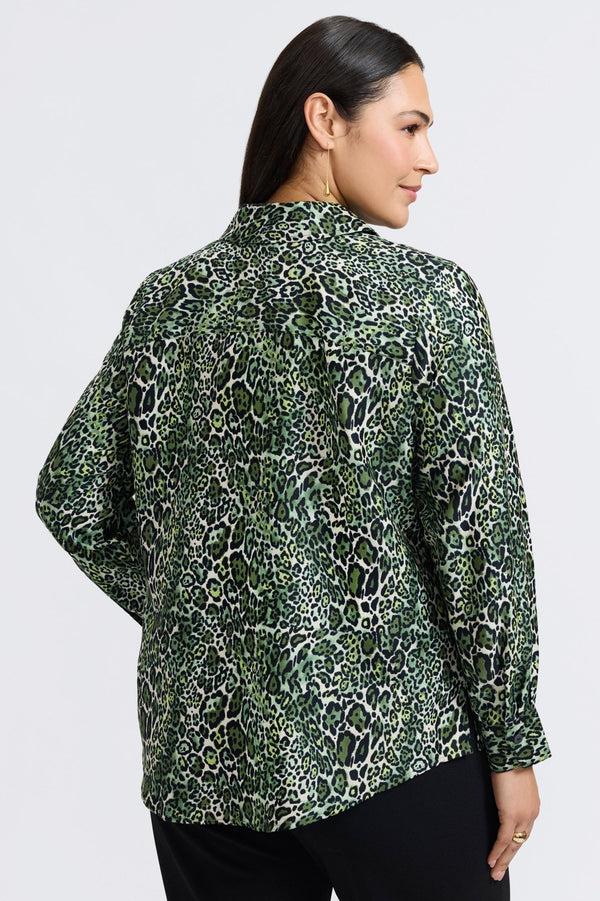 Foxcroft Marlee Plus Green Leopard Long Sleeve Shirt
