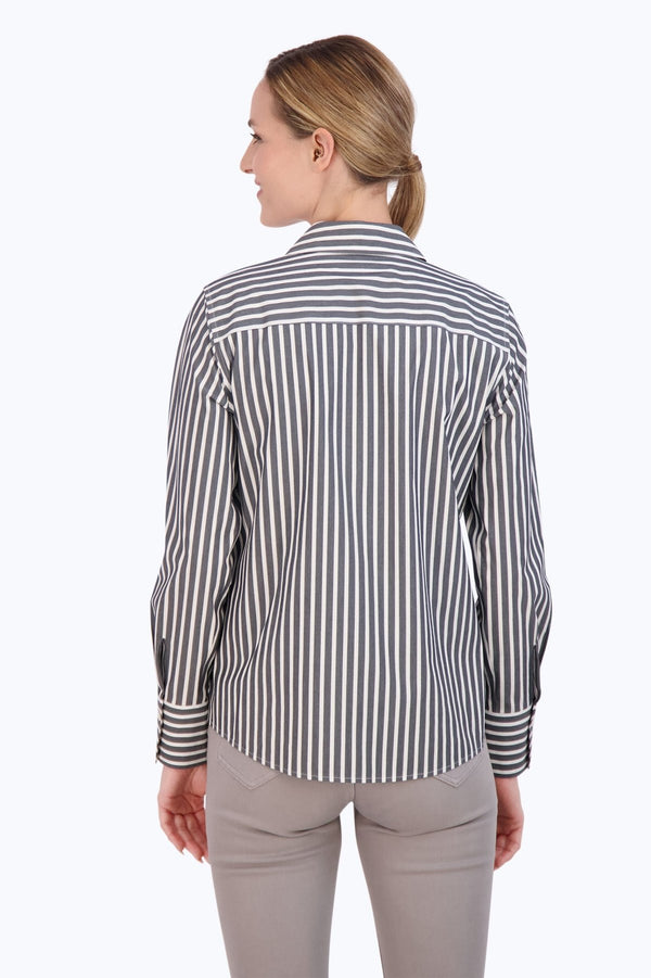 Foxcroft Mary No Iron Stretch Stripe Long Sleeve Shirt