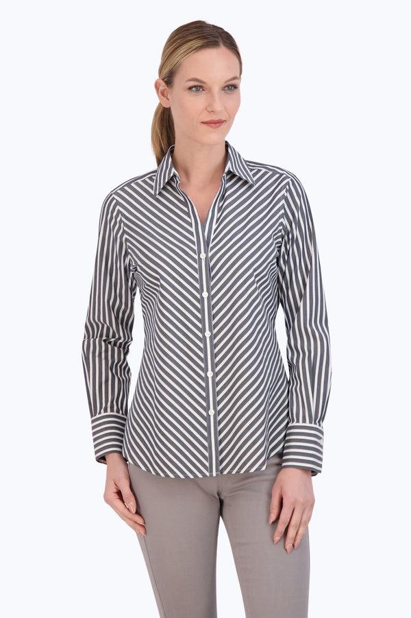 foxcroft Mary No Iron Stretch Stripe Long Sleeve Shirt