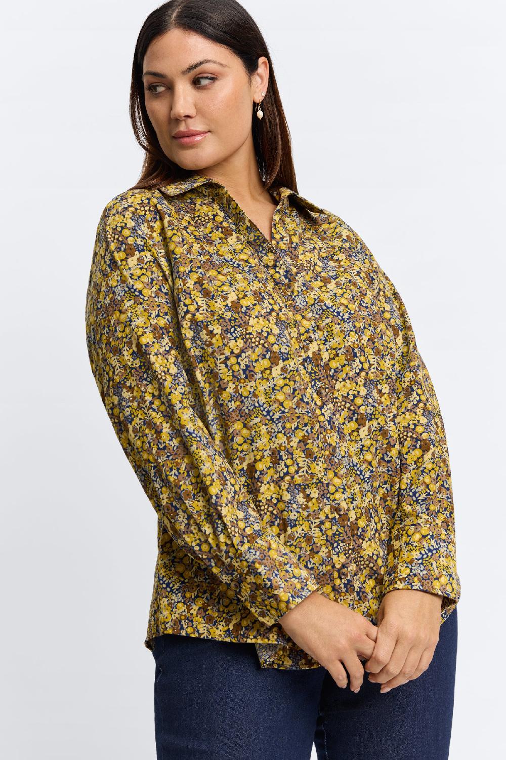 Foxcroft Mary Plus Ditsy Floral Corduroy Long Sleeve Shirt
