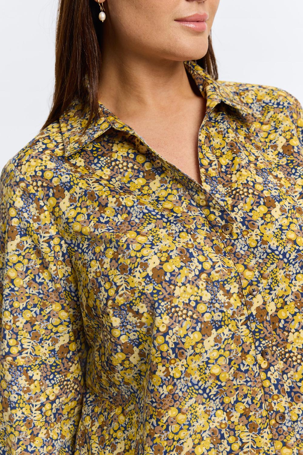 Foxcroft Mary Plus Ditsy Floral Corduroy Long Sleeve Shirt