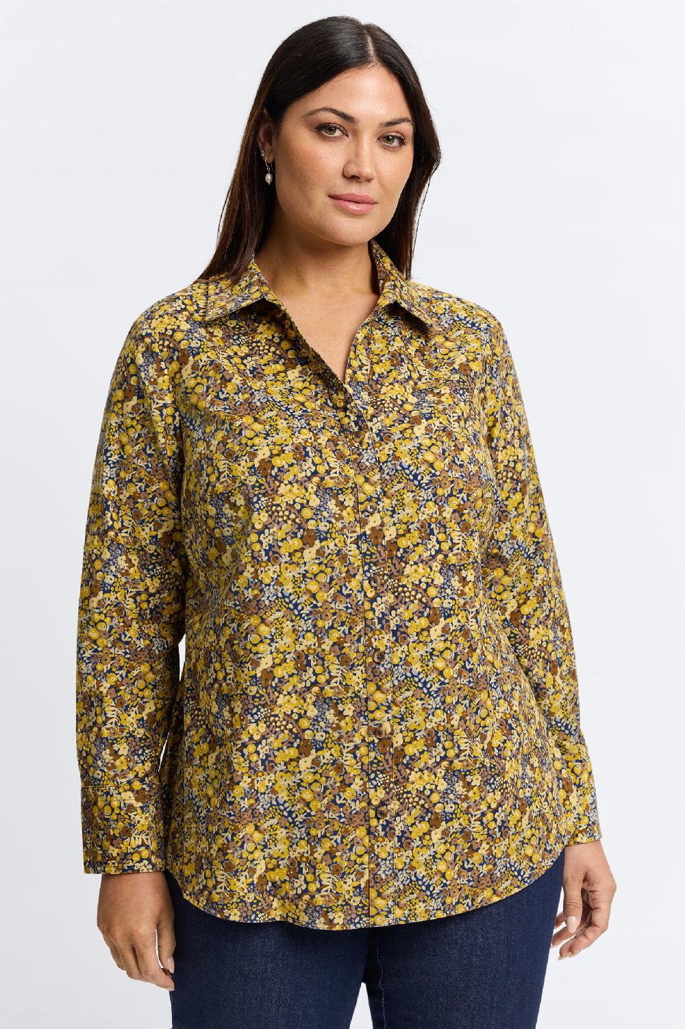 foxcroft Mary Plus Ditsy Floral Corduroy Long Sleeve Shirt
