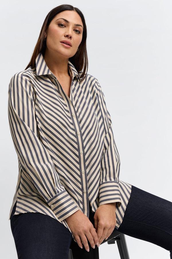 foxcroft Mary Plus No Iron Stretch Stripe Long Sleeve Shirt