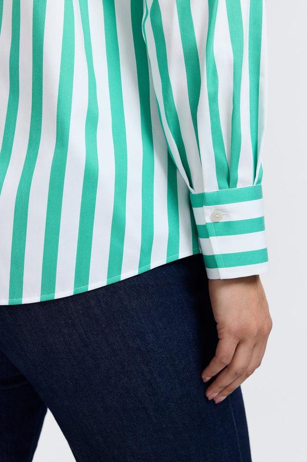Foxcroft Mary Plus Springtime Stripe Long Sleeve Shirt