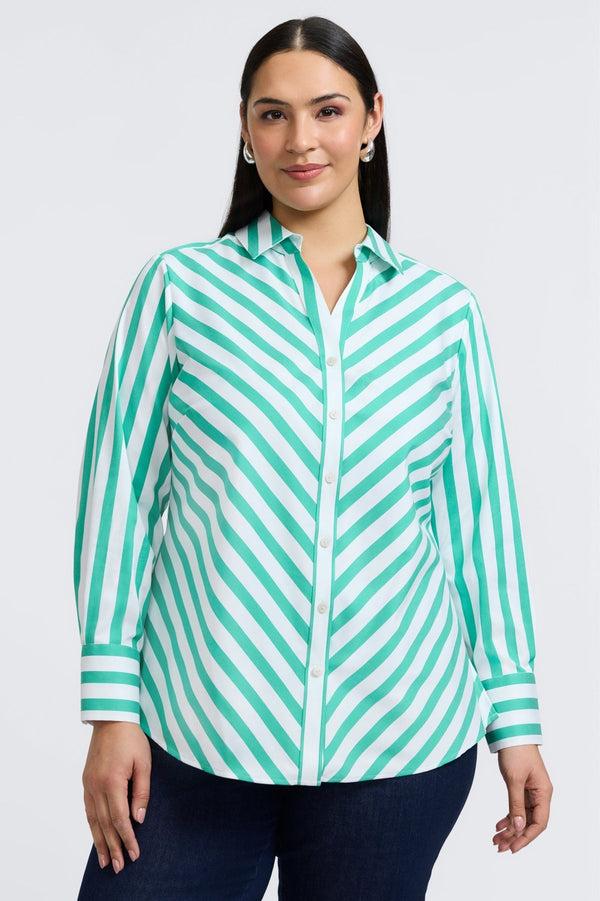 foxcroft Mary Plus Springtime Stripe Long Sleeve Shirt