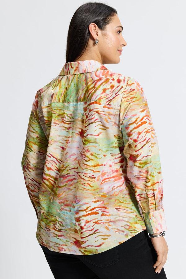 Foxcroft Mary Plus Watercolor Zebra Long Sleeve Shirt