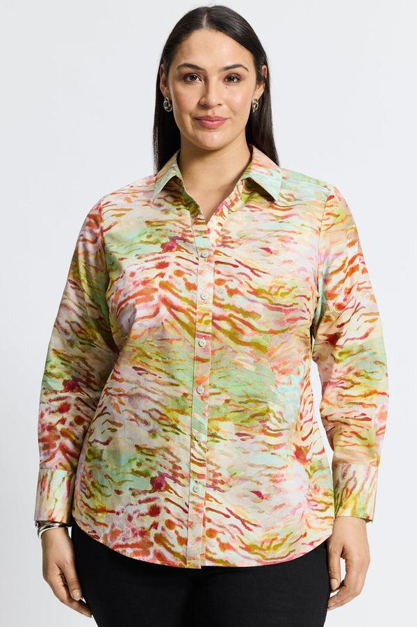 foxcroft Mary Plus Watercolor Zebra Long Sleeve Shirt