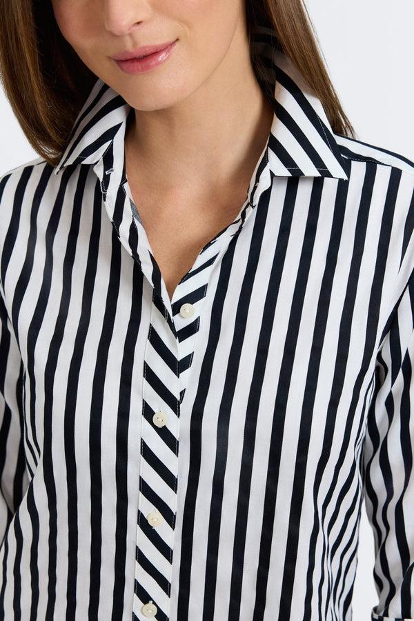 Foxcroft Meghan Black Stripe & Gingham 3/4 Sleeve Shirt