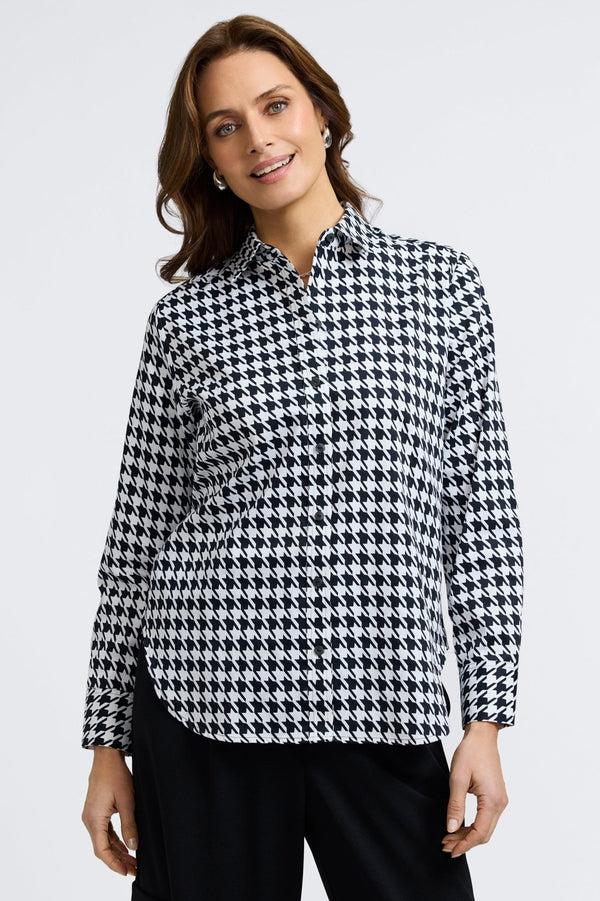Foxcroft Meghan Classic Houndstooth Long Sleeve Shirt