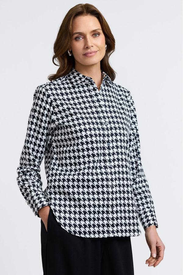 foxcroft Meghan Classic Houndstooth Long Sleeve Shirt