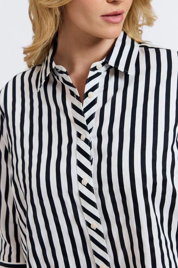 Foxcroft Meghan Plus Black Stripe & Gingham 3/4 Sleeve Shirt