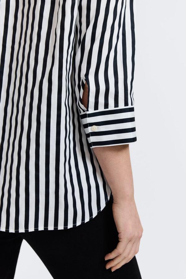 Foxcroft Meghan Plus Black Stripe & Gingham 3/4 Sleeve Shirt