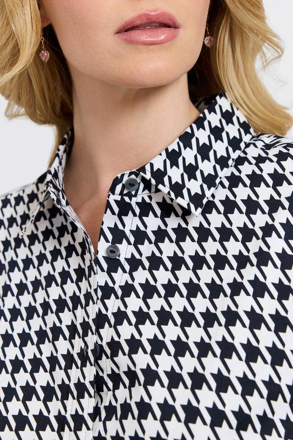 Foxcroft Meghan Plus Classic Houndstooth Long Sleeve Shirt