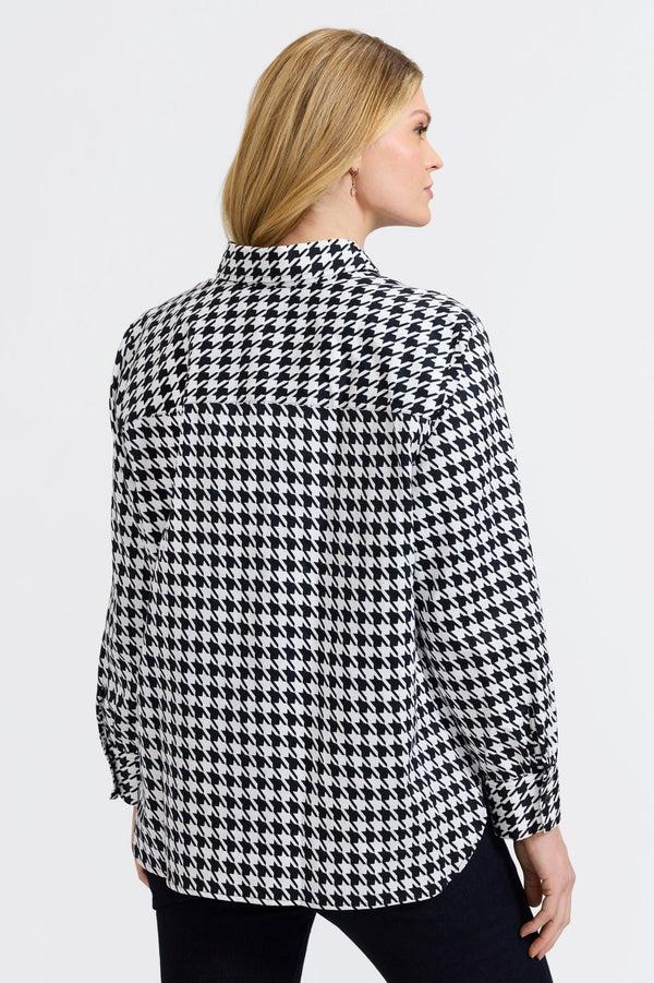 Foxcroft Meghan Plus Classic Houndstooth Long Sleeve Shirt