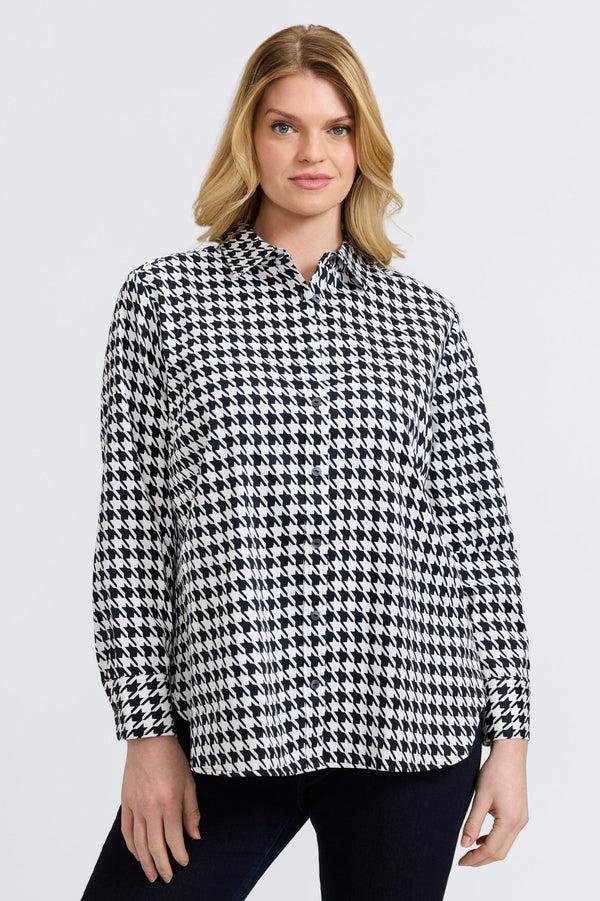 foxcroft Meghan Plus Classic Houndstooth Long Sleeve Shirt