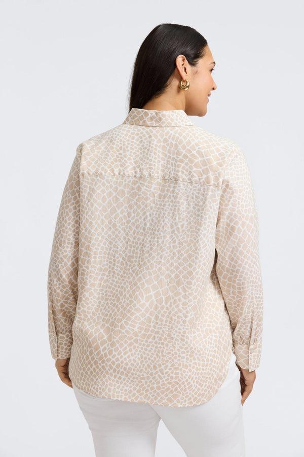 Foxcroft Meghan Plus Linen Giraffe Long Sleeve Shirt