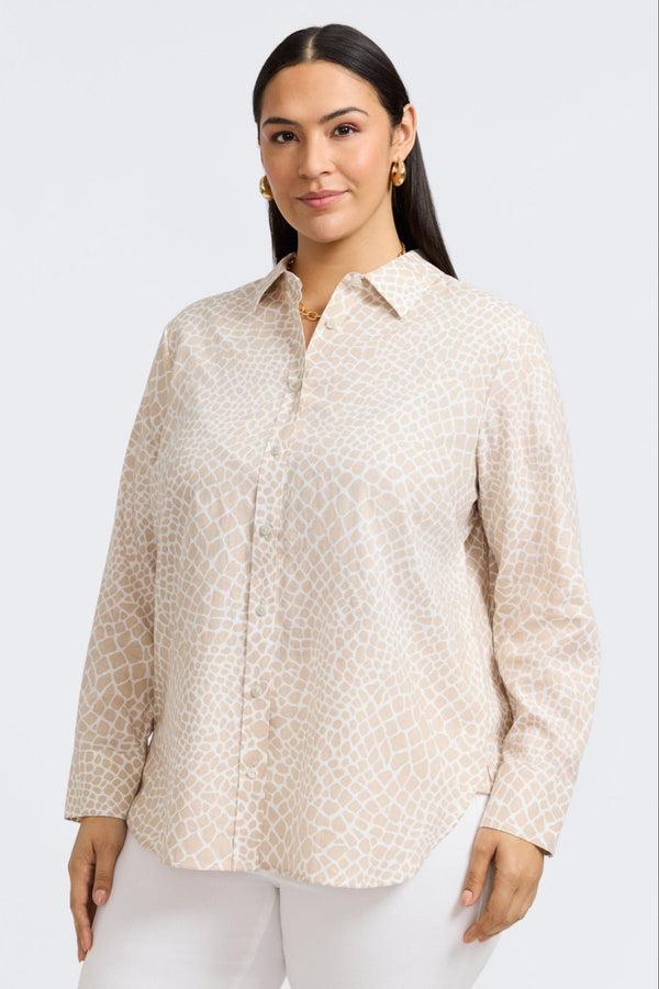 foxcroft Meghan Plus Linen Giraffe Long Sleeve Shirt