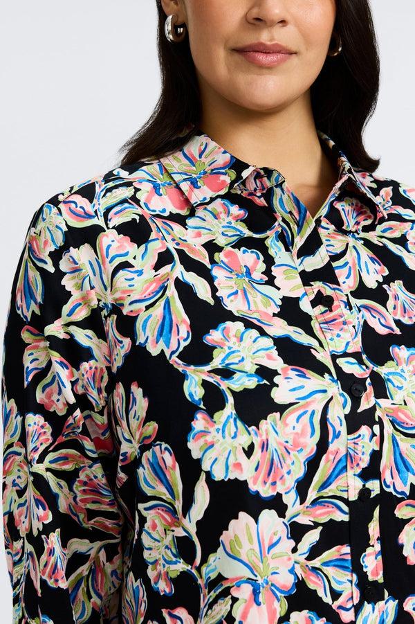 Foxcroft Meghan Plus Night Blossoms Long Sleeve Shirt