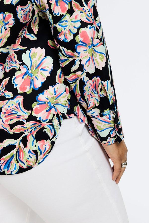 Foxcroft Meghan Plus Night Blossoms Long Sleeve Shirt