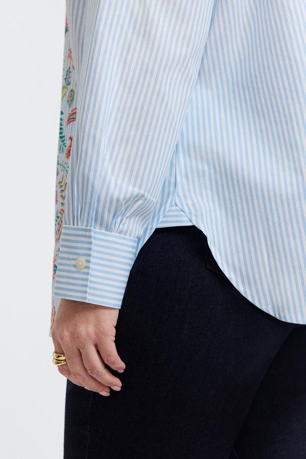 Foxcroft Meghan Plus Striped Floral Long Sleeve Shirt