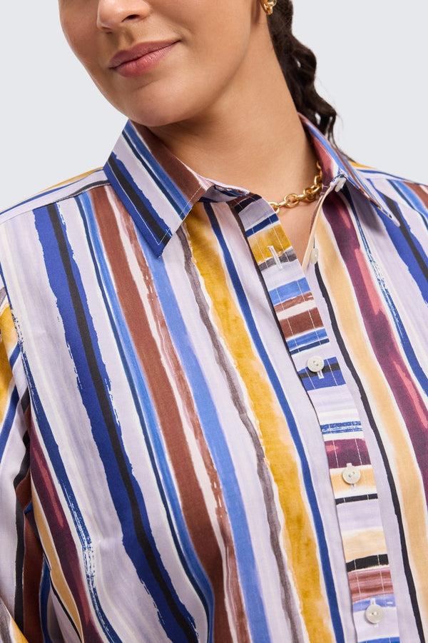 Foxcroft Meghan Plus Watercolor Stripe Long Sleeve Shirt