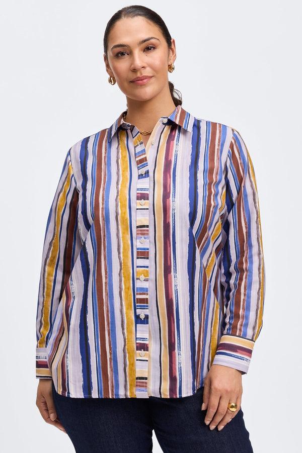 foxcroft Meghan Plus Watercolor Stripe Long Sleeve Shirt