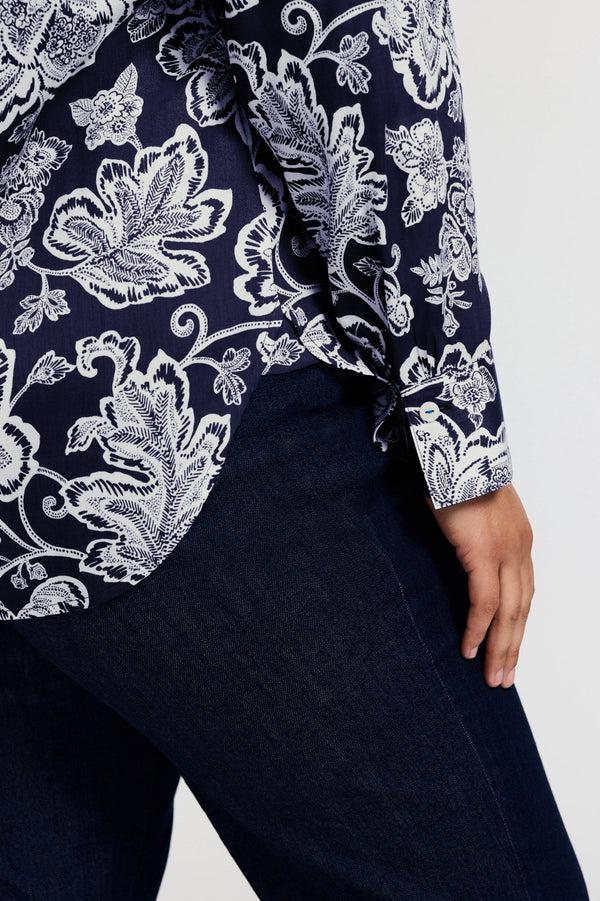 Foxcroft Meghan Plus Woodblock Floral Long Sleeve Shirt