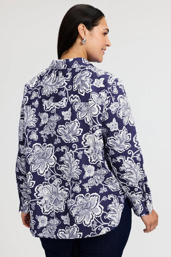 Foxcroft Meghan Plus Woodblock Floral Long Sleeve Shirt
