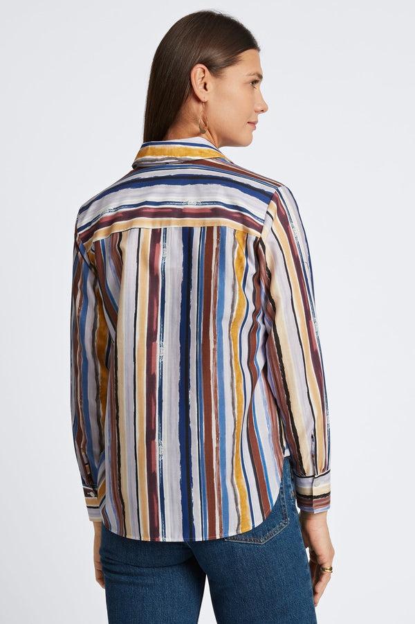 Foxcroft Meghan Watercolor Stripe Long Sleeve Shirt