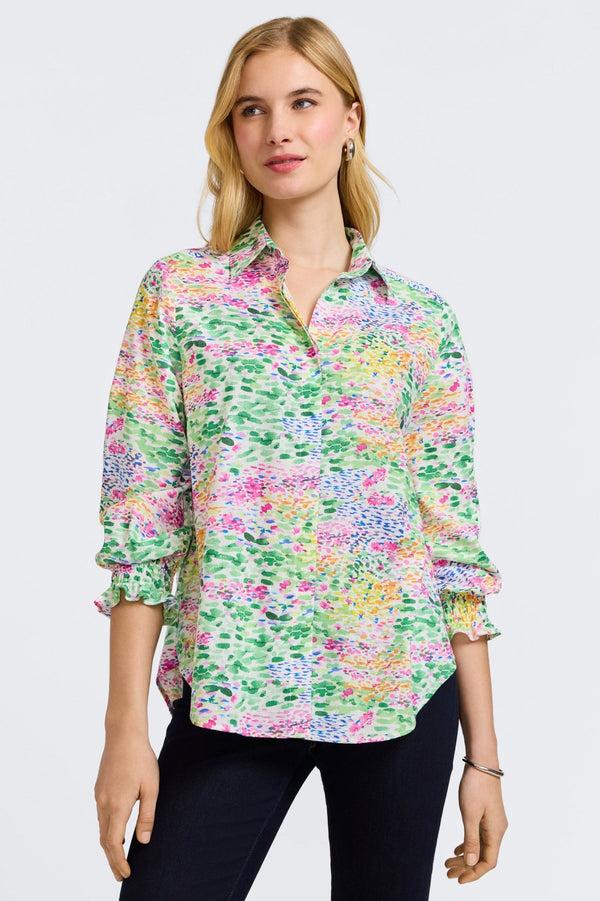 Foxcroft Olivia Linen Impressionist Floral 3/4 Sleeve Shirt