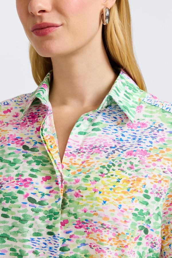 Foxcroft Olivia Linen Impressionist Floral 3/4 Sleeve Shirt