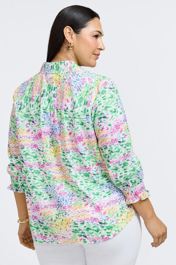 Foxcroft Olivia Plus Linen Impressionist Floral 3/4 Sleeve Shirt
