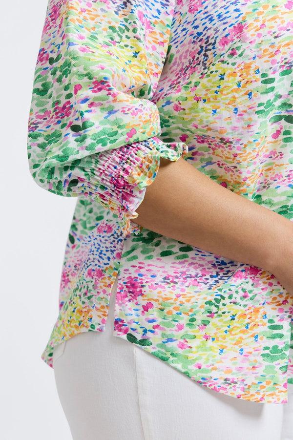 Foxcroft Olivia Plus Linen Impressionist Floral 3/4 Sleeve Shirt