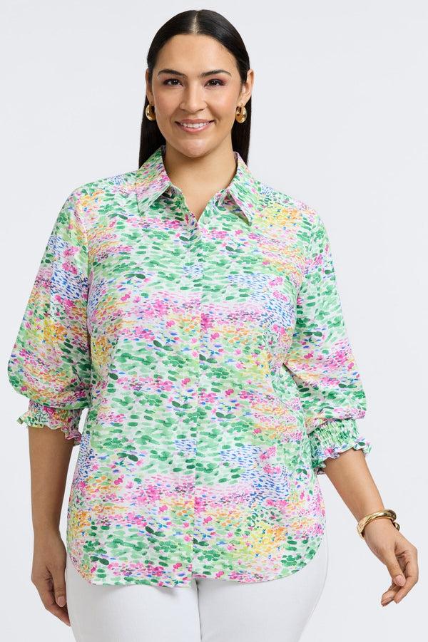 foxcroft Olivia Plus Linen Impressionist Floral 3/4 Sleeve Shirt