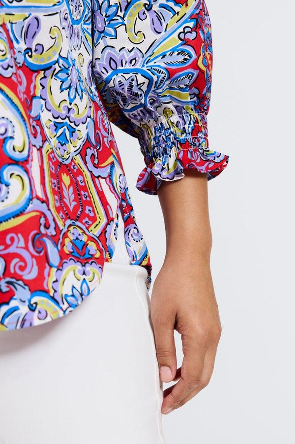 Foxcroft Olivia Plus Mediterranean Tiles 3/4 Sleeve Shirt