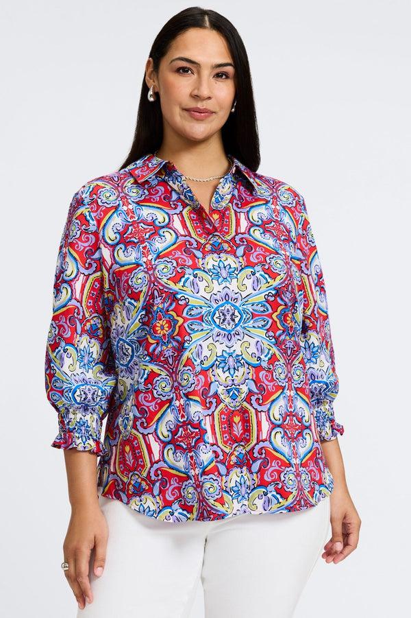 Foxcroft Olivia Plus Mediterranean Tiles 3/4 Sleeve Shirt