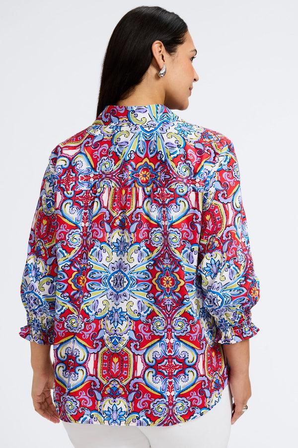 Foxcroft Olivia Plus Mediterranean Tiles 3/4 Sleeve Shirt