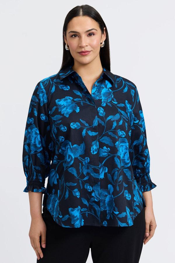 foxcroft Olivia Plus Midnight Rose 3/4 Sleeve Shirt