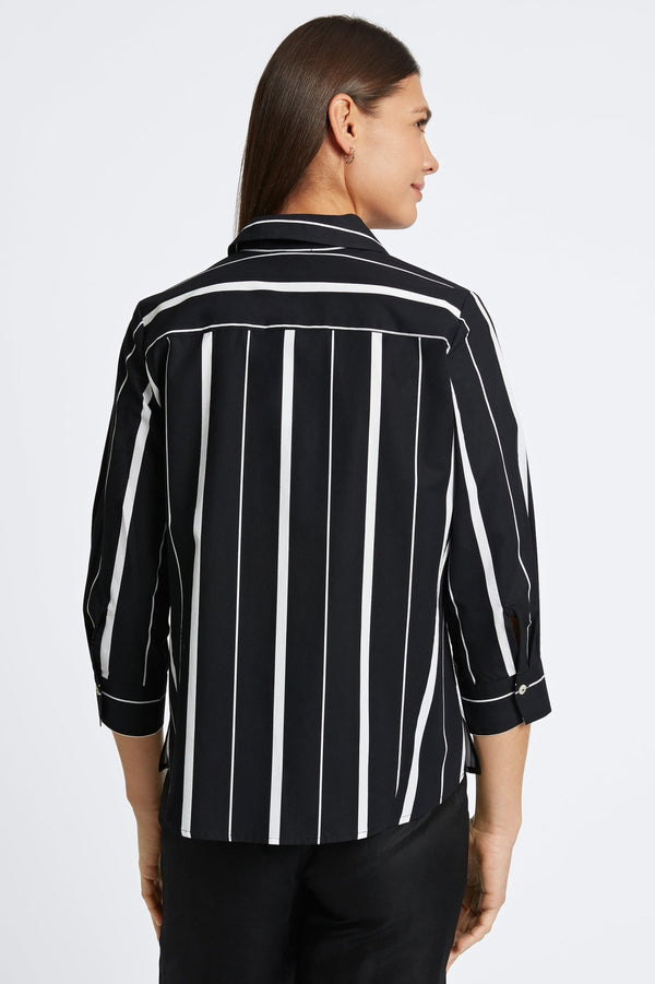 Foxcroft Paityn Black & White Stripe 3/4 Sleeve Shirt