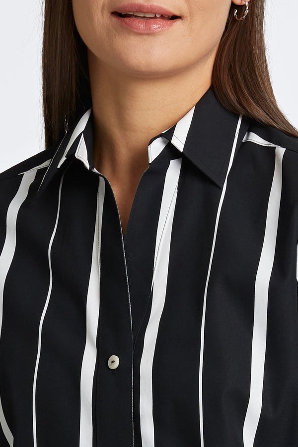 Foxcroft Paityn Black & White Stripe 3/4 Sleeve Shirt