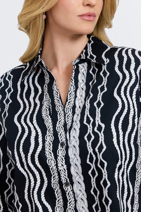 Foxcroft Paityn Plus Braided Belts 3/4 Sleeve Shirt