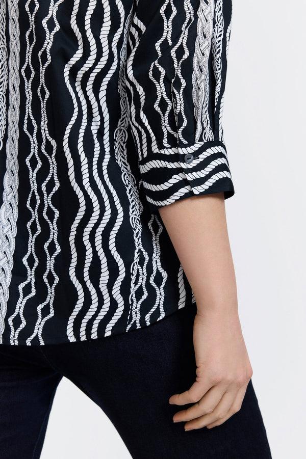 Foxcroft Paityn Plus Braided Belts 3/4 Sleeve Shirt