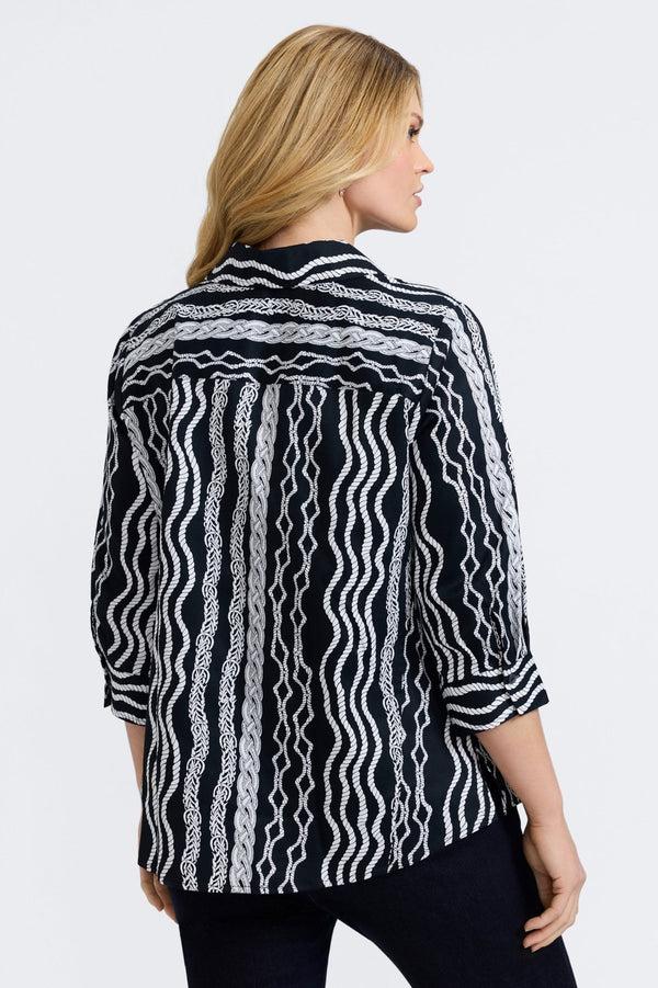 Foxcroft Paityn Plus Braided Belts 3/4 Sleeve Shirt