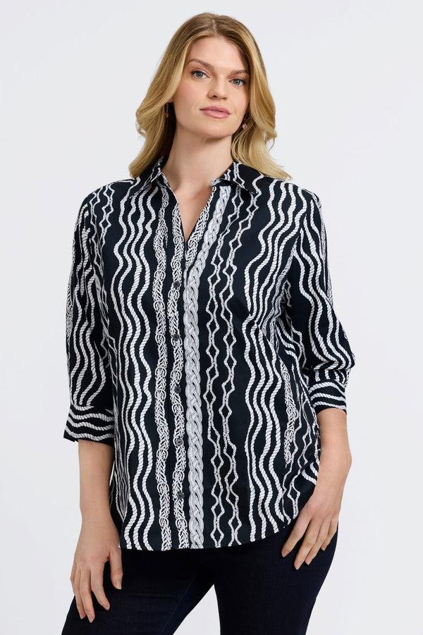 foxcroft Paityn Plus Braided Belts 3/4 Sleeve Shirt