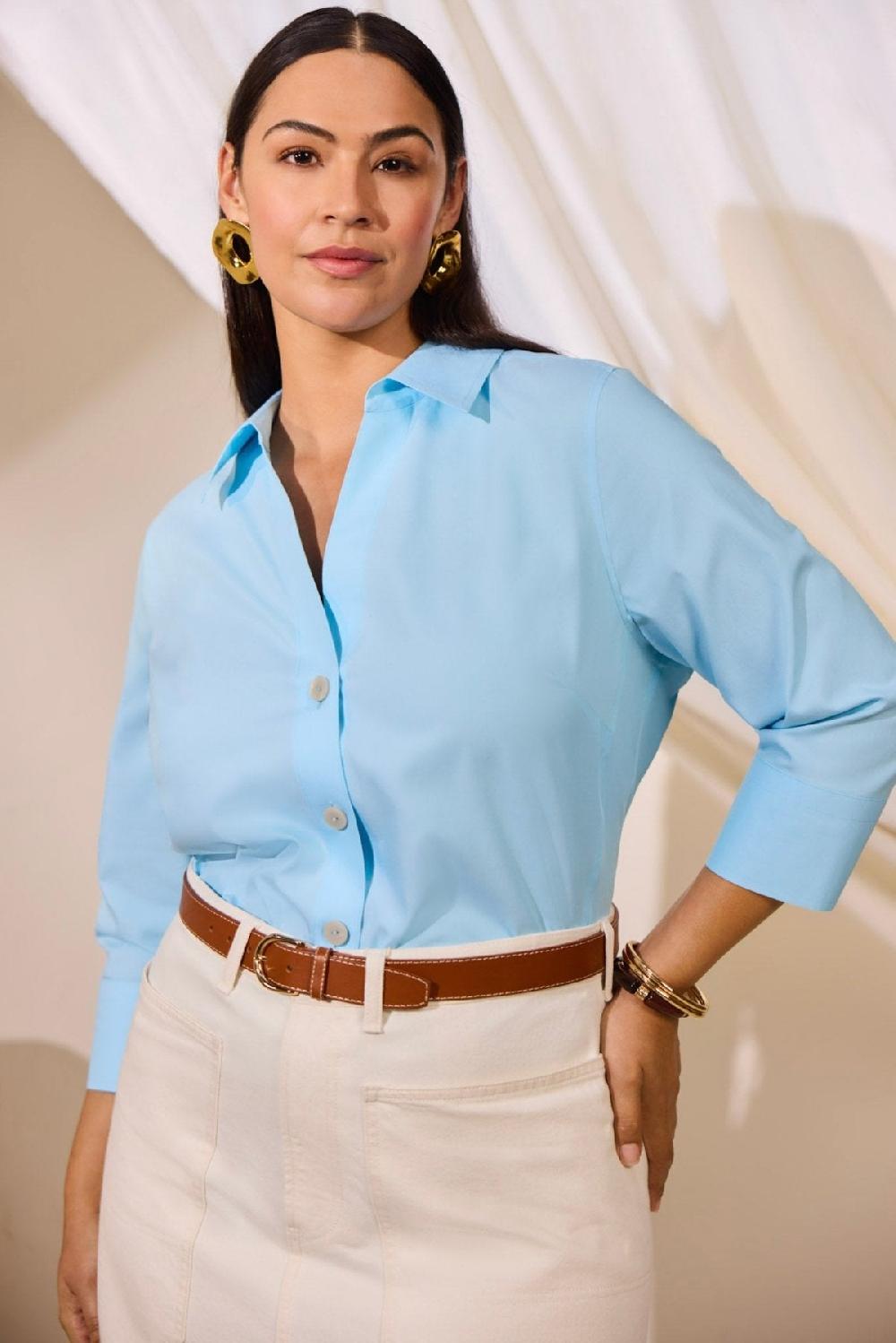 Foxcroft Paityn Plus No Iron Pinpoint 3/4 Sleeve Shirt